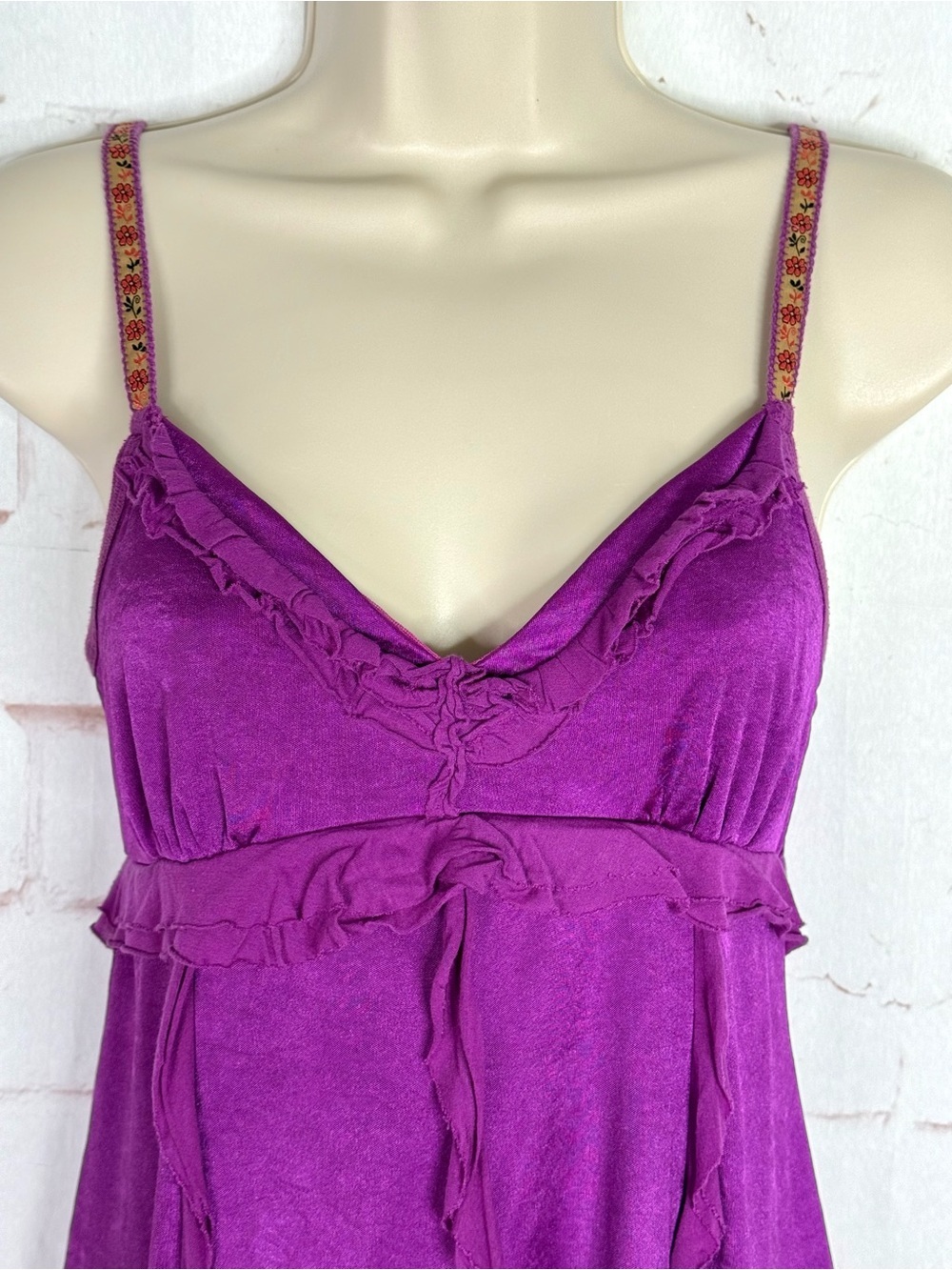 VINTAGE FREE PEOPLE Y2K Purple V-Neck Adjustable Strap S/P Babydoll Camisole - Picture 3 of 14
